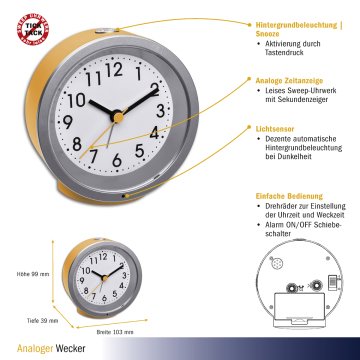 Analog alarm saati 60.1034 güneş sarısı