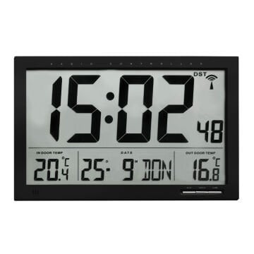 Saat Dijital Geniş Ekranlı radyo kontrollü ve iç/dış sıcaklık göstergeli 60.4510.01